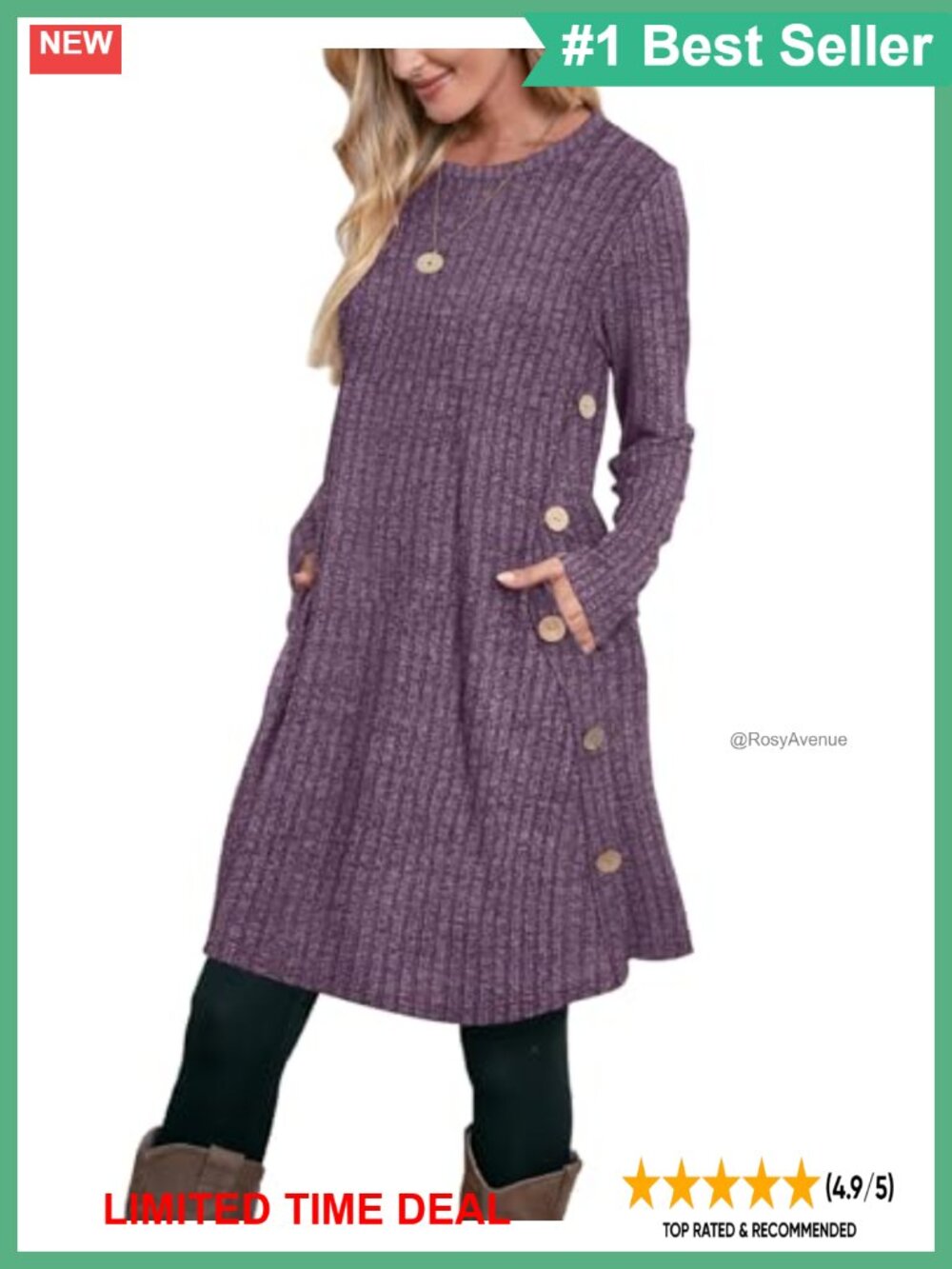 Women's Long Sleeve A-Line Dress with Pockets Crew Neck Casual Fall
